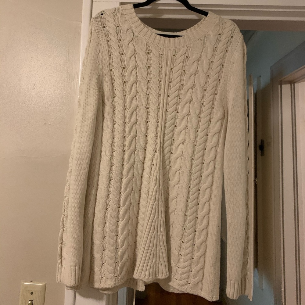 Cabi Cableknit Tunic Sweater, Cream, Size M